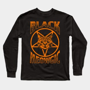 Black Meowgic (orange) Long Sleeve T-Shirt